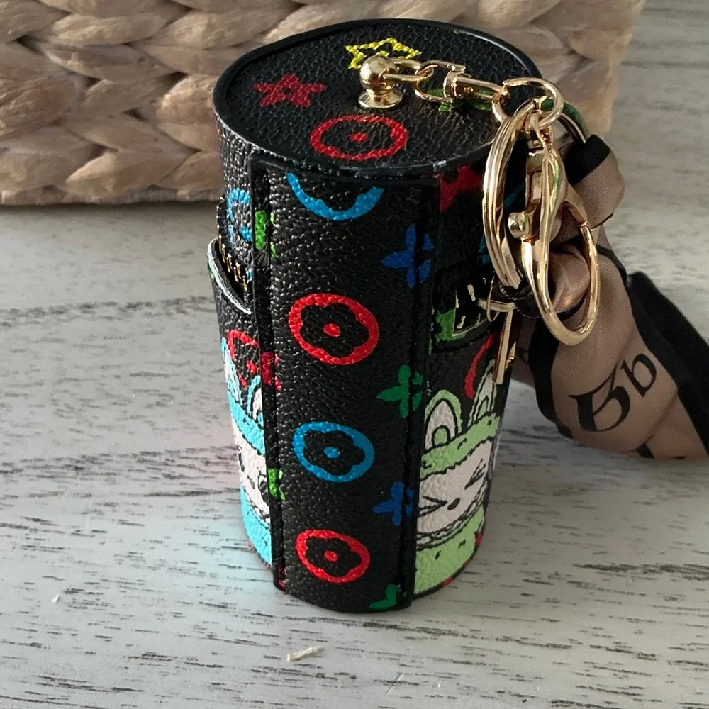 Designer-Inspired Black Multicolor Novelty Cylinder Bag Charm - Picture 3 of 3